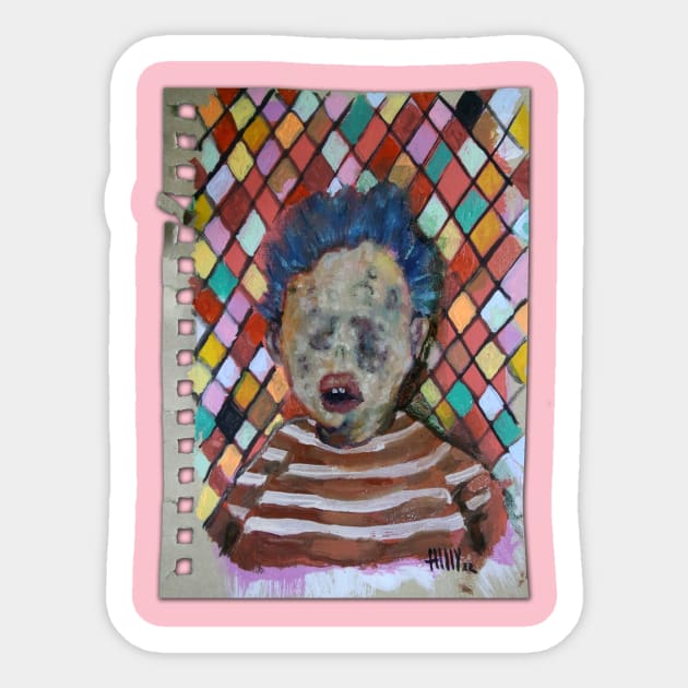 Cartoon ACID Clown | Weird Florida Man War Pig | Duck Acid | Bad Hero Portrait Lowbrow Pop Surreal Art | Youtube Star | Masterpieces | Original Oil Painting By Tyler Tilley Sticker by Tiger Picasso